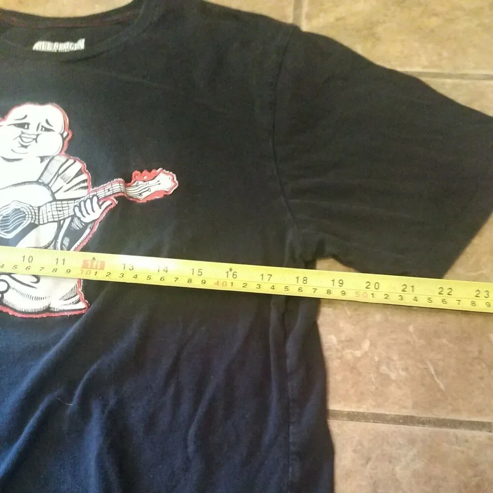 Rare TRUE RELIGION Embroidered Buddha Logo Short Sleeve Black Large L Lg